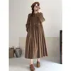 Outono e Inverno Nova Roupa Feminina Literária e Fresca Gola Boneca Veludo Manga Longa Vestido Solto Tamanho Grande Saia Longa Atacado