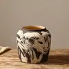 Conjunto de três vasos de cerâmica retrô com pinceladas feitas à mão, vaso de flores de cerâmica grossa estilo Wabi-Sabi, padrão artístico de pinceladas, ornamento para arranjo floral