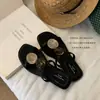 Outfits de Estilo Relajado de Verano~Nuevos Sandalias Planas de Tira Doble Abiertas con Hebilla Redonda Estampado de Mármol Estilo Vacaciones para Mujer