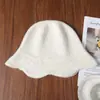 Gorro de Pescador Tejido 100% Lana de Estilo Coreano con Borde de Volantes Sencillo para Mujer, Versátil para Otoño e Invierno, Adelgazante, Cálido
