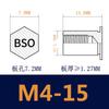 Columna de tuercas remachables de acero inoxidable 304 BSOS-M4 con orificio ciego, columna de tornillos de placa de presión de perno remachable de cabezal frío de orificio inferior 7.2