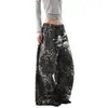 Pantalones casuales de pierna recta para mujer, estilo retro americano 2026 con estampado de calavera y estampado de leopardo, nuevo estilo de otoño con dobladillo deshilachado, elegantes