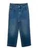 Tela elástica en cuatro direcciones~¡Diseño de bordado de corazón! Jeans de otoño para mujer, cropped, pierna ancha, tiro alto, adelgazantes, pantalones rectos de pierna ancha