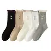 Novas Meias de Outono e Inverno para Mulheres, Meias de Cano Médio com Laço e Borda Enrolada, Meias Slouch Versáteis Color-Blocking, Meias Slouch de Primavera e Outono para Mulheres