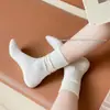 Calcetines de algodón peinado para mujer de primavera y otoño hasta la pantorrilla, calcetines básicos lisos de moda para mujer, calcetines blancos apilables