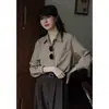 Nova Coleção Outono/Inverno Verde Solta Estilo Retrô Hong Kong Manga Longa Camisa Feminina Emagrecedora Top de Outono