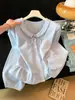 Camisa branca doce estilo francês com gola Peter Pan para mulheres, nova coleção de outono de 2026, com gravata borboleta e mangas compridas