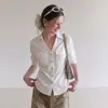 Camisa blanca de lino estilo francés old money para mujer, top de algodón y lino de verano de alta gama entallado a la cintura, elegante top de cinco mangas