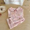 Conjunto de Pijama Feminino Ningli Classe A Primavera e Outono Estilo Coreano Roupas de Casa para Meninas Estampa de Desenho Animado Fofa Conjunto de Duas Peças para Bebês