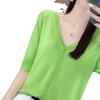 Cárdigan de punto de manga corta de seda de hielo para mujer, cuello en V, chal exterior, top adelgazante, protector solar, camisa de aire acondicionado, camiseta fina de verano, nueva