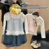 Novedad de Primavera 2026 Estilo Coreano para Niñas Fresco y Sencillo Top Falso de Dos Piezas con Adorno de Encaje