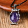 Moda personalidade coruja colar de cristal europeu e americano vintage pedra natural pingente couro corda pescoço corrente cross-border jóias atacado