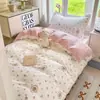 Conjunto de três peças para dormitório universitário, algodão puro, novo conjunto de cama com tema de desenho animado 2025, lençol de cima, capa de edredom, lençol com elástico