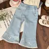2026 Novo Conjunto de Primavera e Outono para Meninas: Camisa Boneca de Manga Longa com Jeans Flare Bordado Estiloso