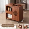 Mesa de Chá Móvel, Pequeno Gabinete Lateral de Mesa de Chá, Armário de Chá Doméstico para Sala de Estar, Mesa de Chá de Madeira Maciça, Com Aquecimento de Água Integrado e Preparo de Chá, Carrinho de Chá com Rodas