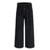 Pantalones de traje a rayas con cintura doble de patchwork para mujer, con diseño de botones, corte holgado y estilo casual americano retro
