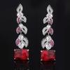 Huayoumei Joyería Pendientes Pendientes Aguja de Plata de Ley 925 Circonita Esmeralda Pendientes Pendientes de Corindón Rojo Imitación Europeos y Americanos