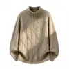Chegada Nova 2026 Suéter Casual Masculino Marca da Moda Tendência Jacquard Pulôver com Meio Zíper Malha Grossa Masculino