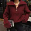 Suéter Transfronterizo Estilo Europeo y Americano Otoño e Invierno 2026 Nuevo Suéter de Punto Trenzado Cuello Alto Medio Cremallera Estilo Holgado Perezoso Top de Punto