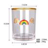 Taza de Vidrio Personalizada por el Fabricante con Parche Metálico y Letras Arcoíris, Taza de Agua Decorativa Metálica 3D con Borde Dorado, Vaso para Jugo