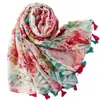 Bufanda de Borla Floral Acuarela Fresca, Estampado Romántico de Rosas, Tacto de Algodón y Lino, Chal de Viaje Protector Solar para Vacaciones