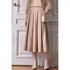Falda Plisada para Mujer Primavera y Otoño 2026 Nueva Falda Larga Acampanada de Cintura Alta Adelgazante de Longitud Media Color Caqui