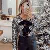 Ropa de Mujer Estilo Europeo y Americano Suministro Transfronterizo Venta al por Mayor Otoño Europeo y Americano Estilo Europeo y Americano Tops Cortos Decorados con Lentejuelas y Lazo