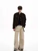 Chaqueta Retro Americana de Ante Sintético para Hombres y Mujeres, Diseño de Empalme Melange de Moda, Top Corto Ancho de Gama Alta