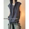 Chaleco con Capucha de Media Cremallera Falso de Dos Piezas Estilo Americano para Hombre Verano Cuadros Sin Mangas Camiseta Chaleco Protector Solar para Exteriores Sudadera