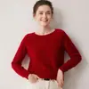 Suéter de Punto Grueso 100% Cachemir Otoño Invierno para Mujer Hombro de Silla Cuello Redondo Capa Base Pulóver de Punto Top Versátil