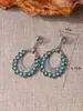 Brincos Étnicos Retrô Europeus e Americanos de Turquesa Azul, Brincos de Franja Vazados em Forma de Flor, Brincos de Gota d'Água