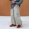 Pantalones de trabajo Aimobebe para niños, pantalones rectos de algodón lavado con retazos para niños, talla mediana a grande, con puños ajustables, pantalones largos casuales