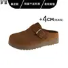En stock~Otoño temprano 2026 nuevo estilo, zapatos Birkenstock de cuero genuino, mocasines slip-on de suela gruesa, medias pantuflas de punta cerrada para mujer