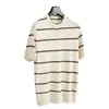 Camiseta de punto de manga corta para hombre con textura de rayas caladas, estilo old money, seda helada de alta gama, venta al por mayor de fábrica transfronteriza de verano