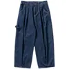 Pantalones de Mezclilla Estilo Japonés para Trabajo para Hombre, Marca de Moda, Cintura Elástica, Corte Holgado, Talla Grande, Pantalones de Pierna Ancha Cónica, Estilo High Street, Pantalones de Pierna Ancha con Caída