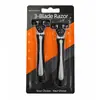 Aparelho de barbear manual masculino de três camadas laranja com cabo preto, lâminas de aço inoxidável dupla face, conjunto em blister
