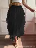 Falda de Malla Elástica de Cintura Alta, Falda Irregular de Capas tipo Pastel, Falda Larga Fluida Estilo Hada de Longitud Media