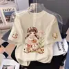 Camisetas Infantis de Manga Curta para Meninas Algodão Verão Casuais Tops Doces Desenho Animado Roupas de Verão para Meninas Tendência Transfronteiriça Roupas Infantis