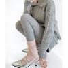 Otoño e Invierno Diseño Resistente Calcetines de Media Caña de Crochet Calado Tejido de Cadena Cálidos Versátiles Calcetines Cortos Retro Dulces para Mujer