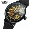 T-Winner Moda Casual Europea y Americana para Hombre Malla de Acero Inoxidable Hueca Correa Resistente al Agua Automático Mecánico Reloj Venta al por Mayor