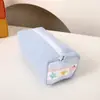 Estojo Quadrado Creme em Waffle de Aparência Sofisticada Estojo Azul Leite Bolsa de Armazenamento Fofa Caixa de Material Escolar para Estudante
