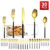 Talheres de Aço Inoxidável Transfronteiriços Faca e Garfo Cavaleiro Conjunto de 30 Peças Comida Ocidental Faca e Garfo Dourados para Bife Garfo Caixa de Presente de Luxo Leve terno