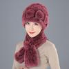 Conjunto de dos piezas de bufanda de piel de conejo Rex para mujer, de mediana edad y anciana, de invierno, gruesa y cálida