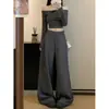 Foto real de la nueva colección de otoño 2026: pantalones de pierna ancha para mujer con diseño único, estilo coreano, de cintura alta, fluidos, holgados, pantalones casuales