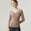 Suéter de punto 100% cachemira pura con cuello en V ajustado para mujer, nuevo suéter de cachemira de manga larga como capa base para otoño e invierno