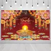 Bestseller transfronterizo de Amazon: Tela de fondo temática de Diwali con estampados de pavo real y lámpara de aceite de alta definición, perfecta para fiestas y decoraciones festivas