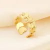 Anillo Abierto Ajustable de Acero Inoxidable con Malla Tejida Geométrica Estilo Ins Europeo y Americano con Textura de Hoja de Nicho