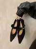 Zapatos de tacón de cuña retro de punta fina poco profundos para mujer, nuevos zapatos Mary Jane elegantes de estilo coreano francés de primavera y otoño para combinar con faldas para ir al trabajo