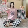 Conjunto de Tres Piezas para Niñas de Verano: Top de Manga Corta, Shorts y Pantalones Largos, Imitación Algodón Seda de Leche, Conjunto de Ropa de Casa de Dibujos Animados, Empaquetado para Venta Transfronteriza
