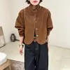 Chaqueta corta de alta gama estilo retro para motocicleta con cuello alto, con diseño de cuero flocado, nueva colección otoño 2026 para mujer, chaqueta de corte holgado, moderna y casual